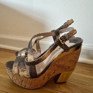 Miu Miu Brown and Gold Platform Sandals